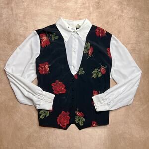 Vintage 90s Floral Vest Long Sleeve Shirt Layered Long Sleeve Victorian Goth Y2K